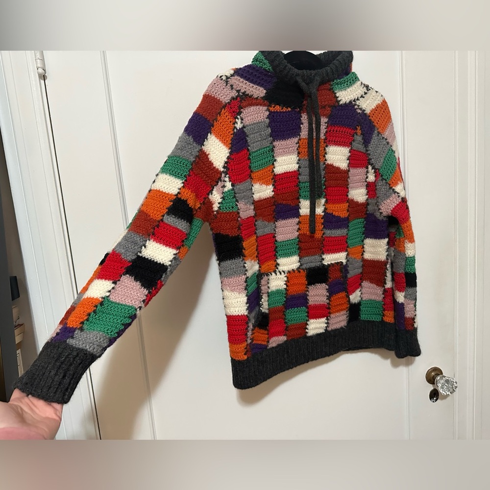 Marni wool crochet patch multicolor pullover hoodie w/ pouch - 46/ US men sm - Picture 7 of 16